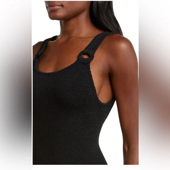 NWOT HUNZA G DOMINO RING HARDWARE ONE-PIECE SWIMSUIT BLACK WOMEN'S ONE SIZE - Picture 2 of 14